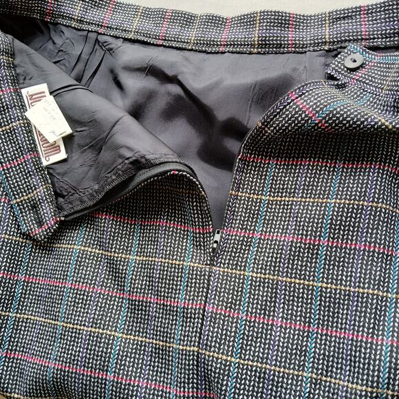 Worthington Vintage Wool Pencil Skirt 16 midi pockets black houndstooth +belt - Picture 8 of 16